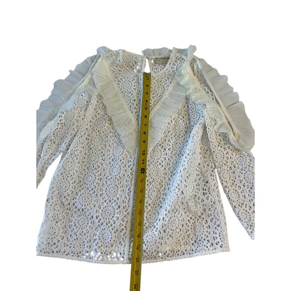 Sandro Eyelet Ruffle Trim Blouse Womens 1 Cottagecore Whimsy Coquette White Twee - Picture 4 of 16